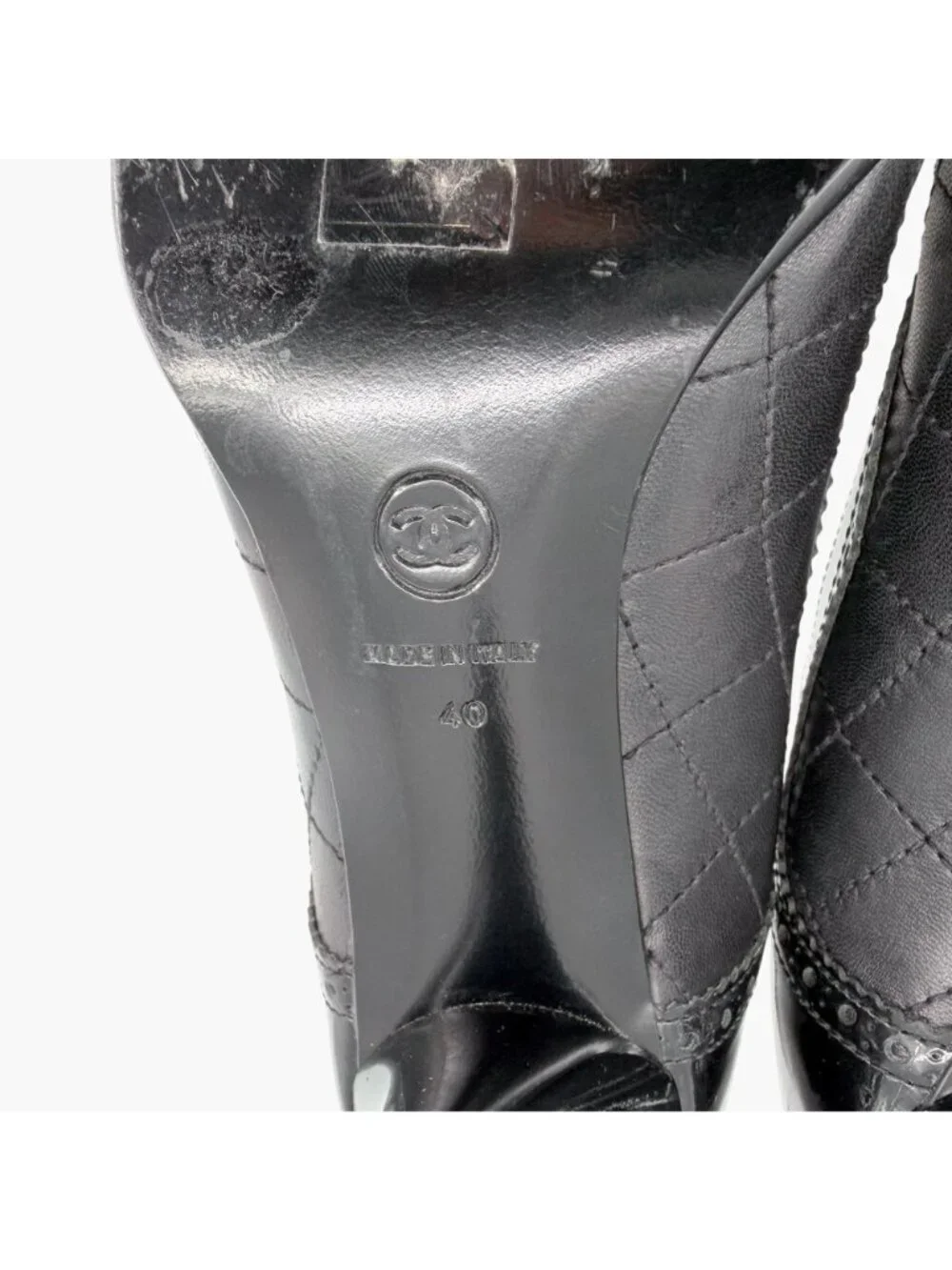 Chanel Black Brogue Ankle Booties Size 40 US 9-9.5 Women's Quilted Leather Heels